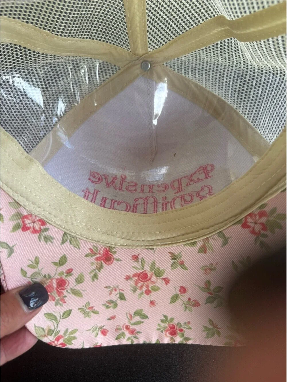 “Expensive & Difficult” Women’s Floral Trucker Hat Ivory Pink Embroidered Mesh